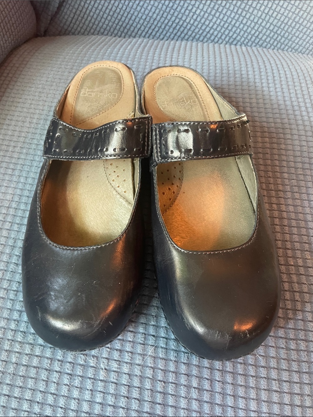 Dansko Navy Blue  Leather Mary Jane Clogs with Adjustable Strap